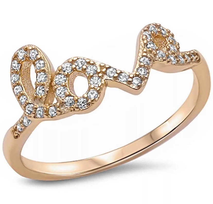 Yellow Gold Plated LOVE .925 Sterling Silver Ring Sizes 3-11