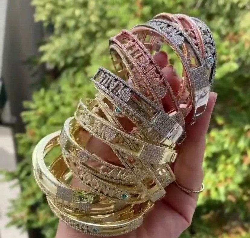 Pave Moving Letter Custom Bangle