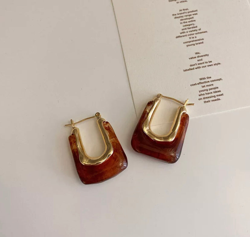 Tuscany Marble Square Hoop Earrings