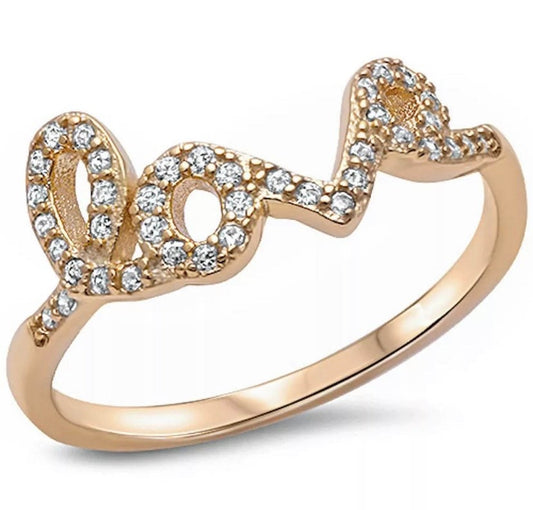 Yellow Gold Plated LOVE .925 Sterling Silver Ring Sizes 3-11