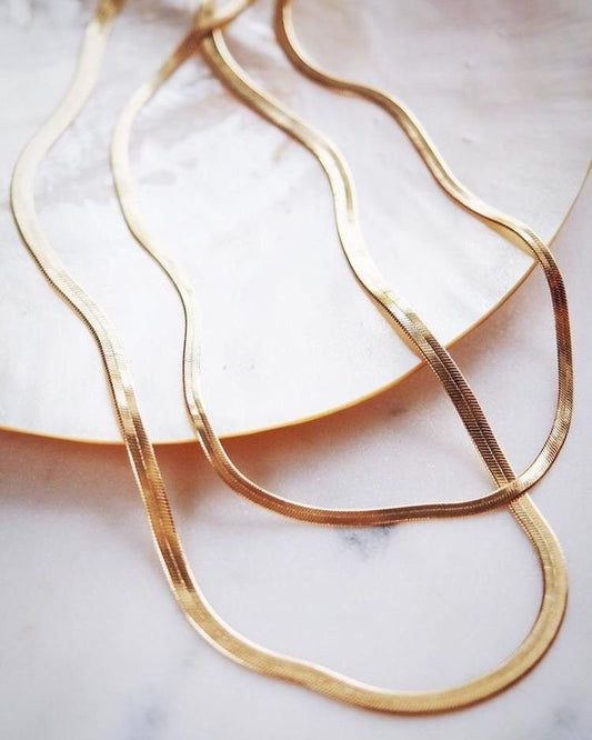 The Minimalist Flat Snake Bone Chain 18k Gold Necklace