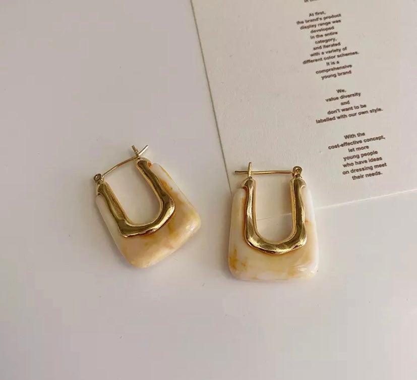Tuscany Marble Square Hoop Earrings